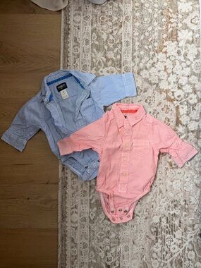 oshkosh bgosh blue and orange stripped collared rompers
